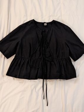 H&M Black Tie-Front Peplum Tunic